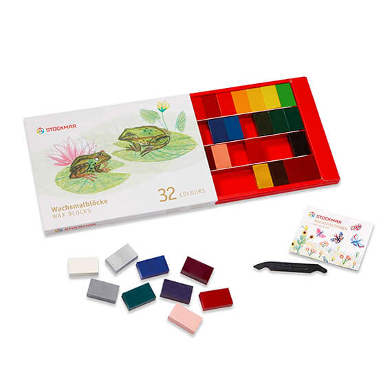 Pastelli a cera - scatola di cartone 32 colori a mattoncino