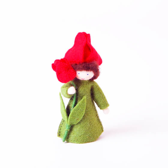 Bambino fiore Tulipano Rosso con fiore in mano - in feltro