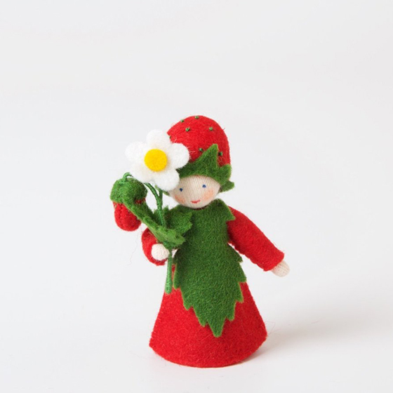 Bambina Fragolina di Bosco con fiore in mano- in feltro