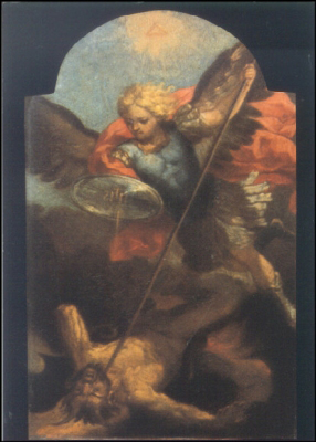 Cartolina: San Michele Arcangelo sconfigge Satana