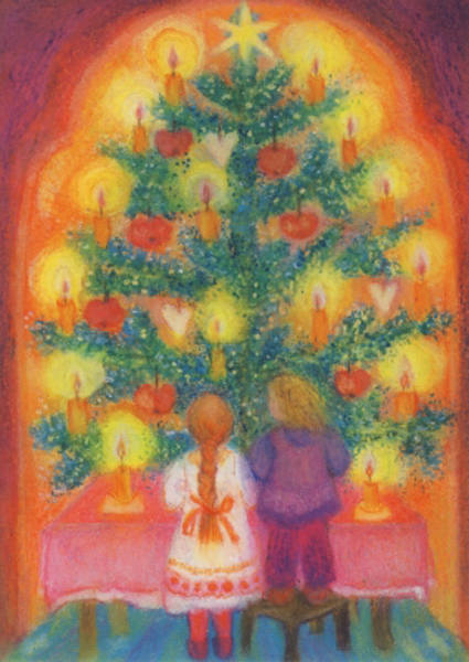 Cartolina: Candele sull'albero di Natale
