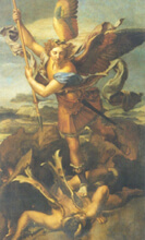 Cartolina: San Michele che uccide il drago di Raffaello Sanzio