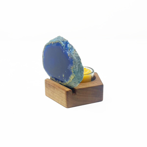 Porta minerale con candela e fetta di Agata - Blu