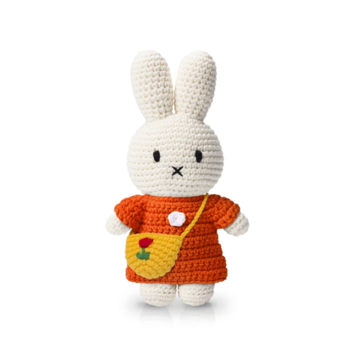 Coniglietta Miffy con vestito rosso e borsetta tulipano