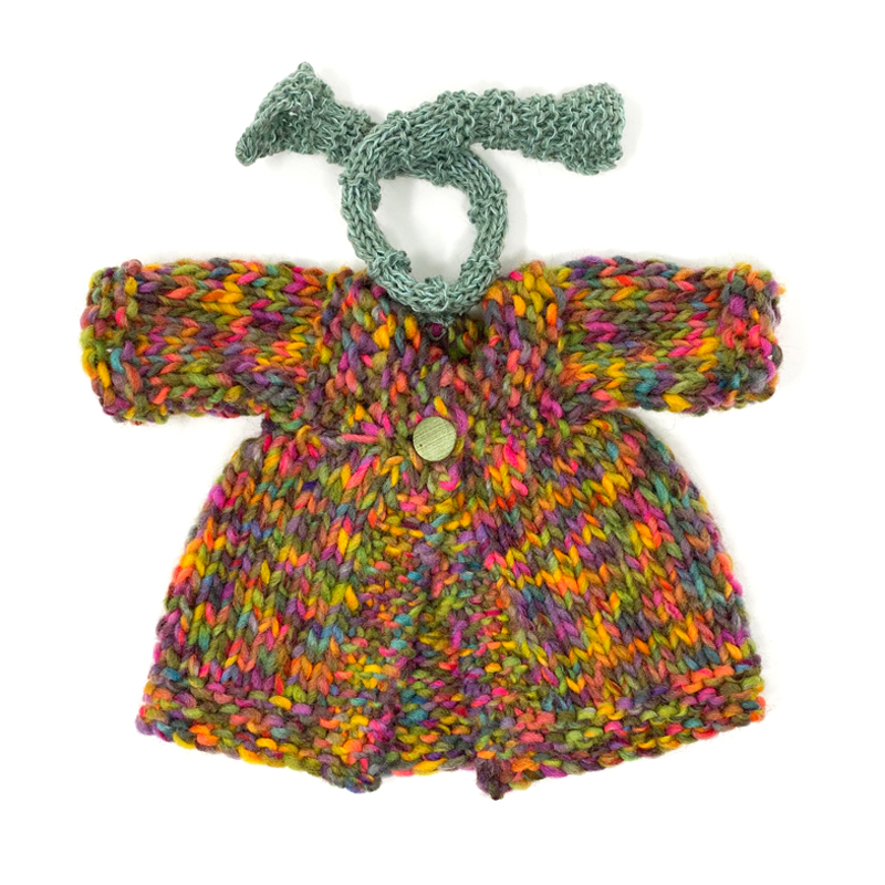 Cappottino colorato per le bambole con sciarpa azzurra - pezzo unico