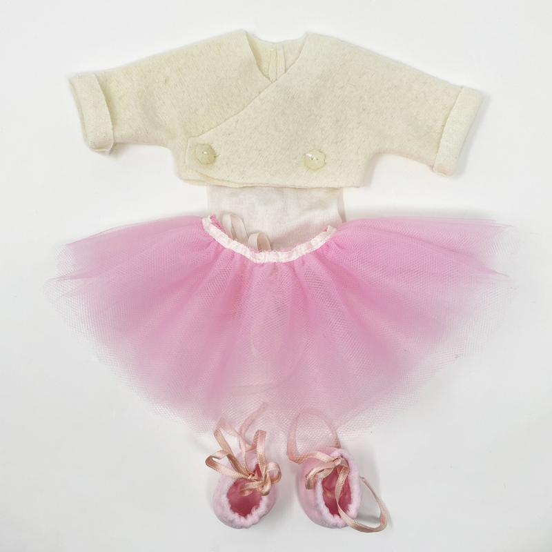 Completo per la danza classica per bambole - Bianco con tutù rosa - Fatto a mano