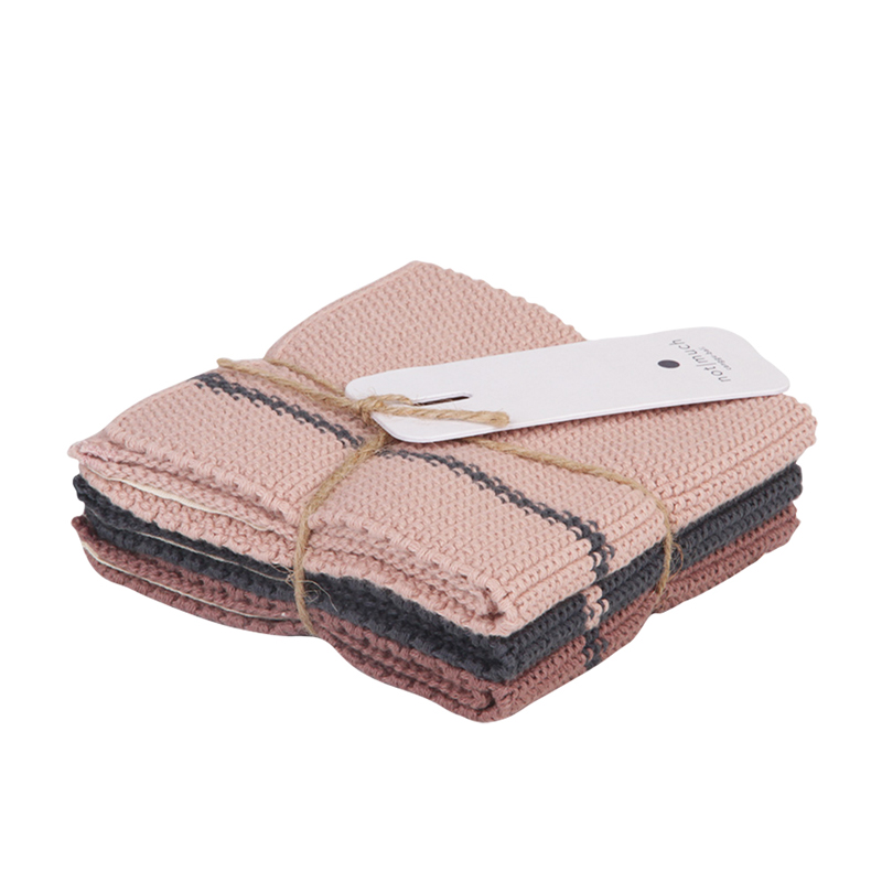 Set di tovaglioli da cucina in cotone indiano - grigio, rosa e rosa scuro - 3 pezzi