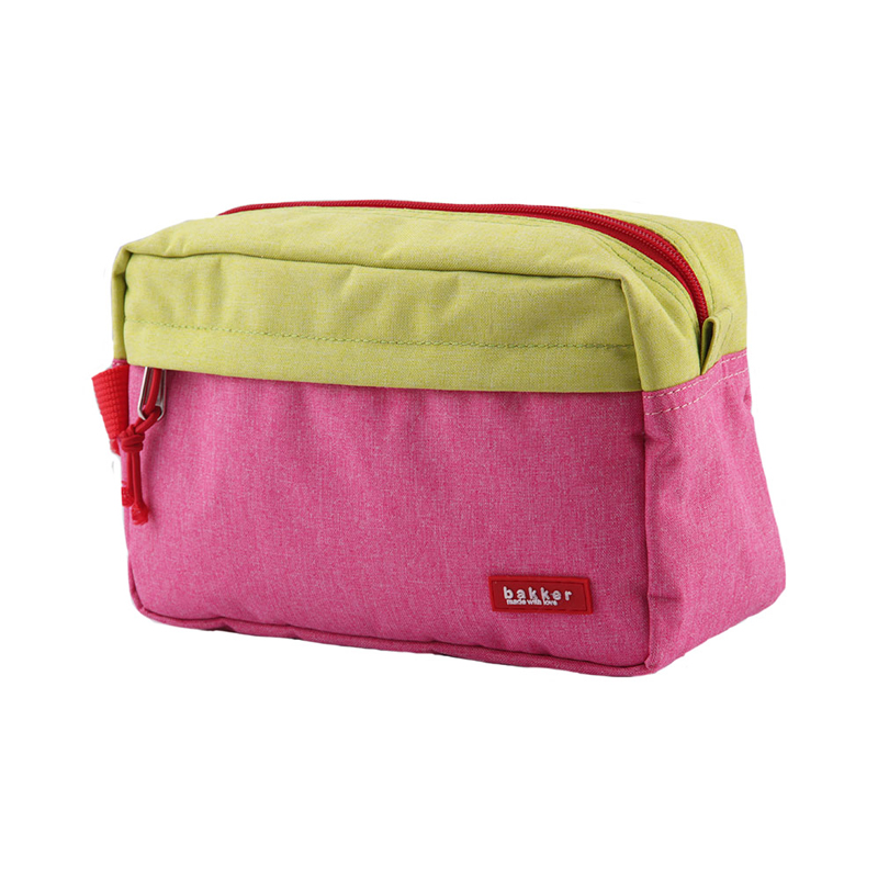 Beautycase grande con tasca frontale - rosa e lime 