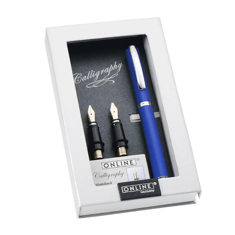 Set penna stilografica calligrafica per scuola steineriana - Blu con  pennini 0,8 mm - 1,4 mm - 1,8 mm -  - Shop