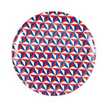 Piatto in melanina colorato geometrico rosso e blu