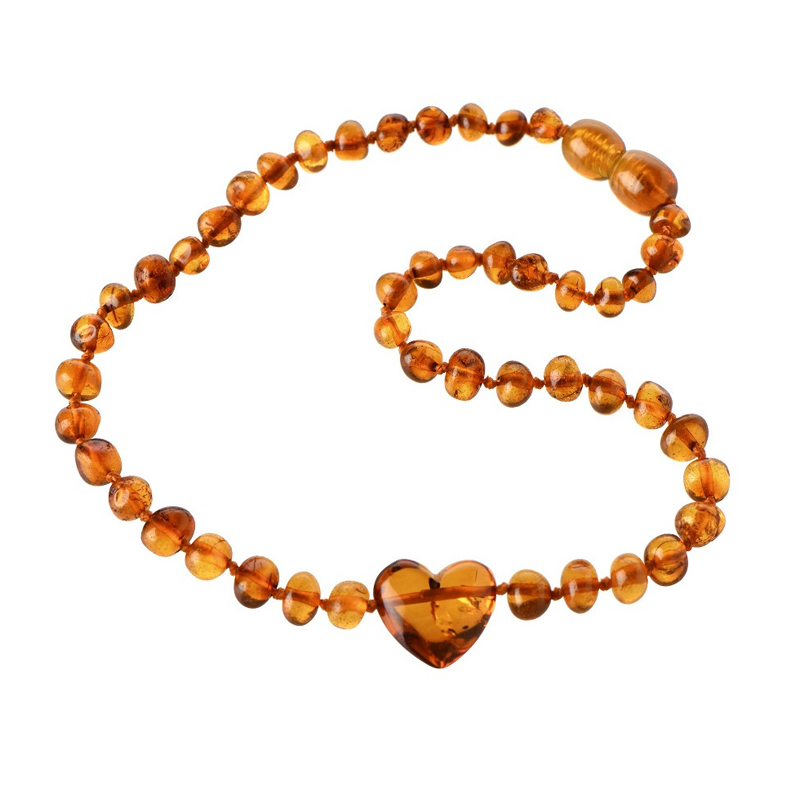 Collana d'ambra barocca con il cuore - Cognac 