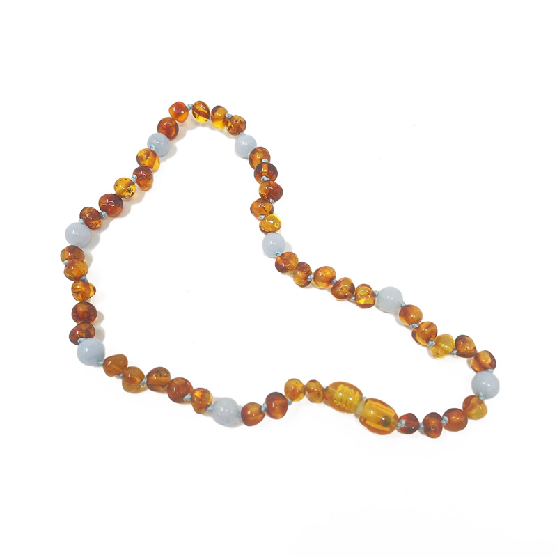 Collana d'ambra 100% ambra con pietre di acquamarina per l'aiuto nella  dentizione del neonato -  - Shop