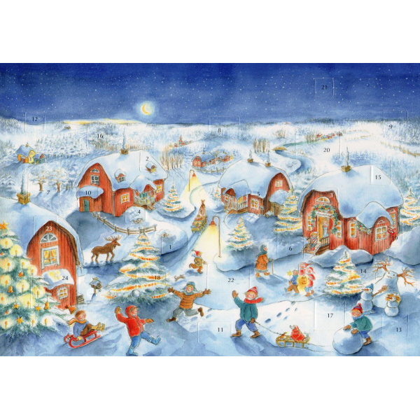 Calendario dell'Avvento - Casette rosse sotto la neve