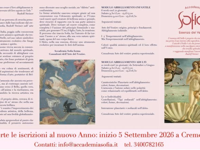 Iscrizioni Aperte Accademia Sofia - Essenza del Vestire